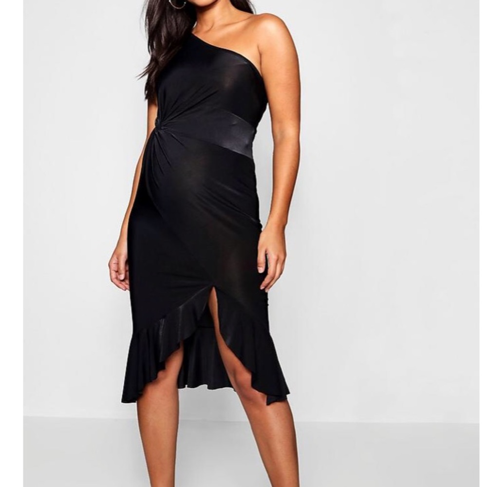 🆕 Maternity One Shoulder Twist Frill Midi Dress